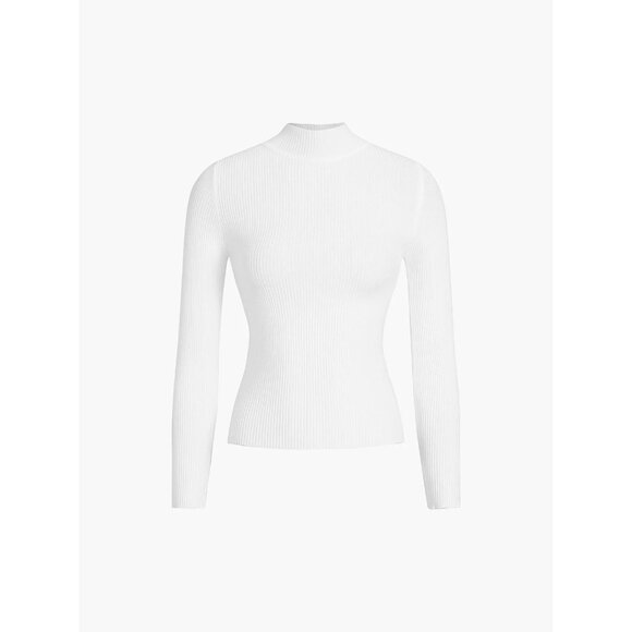 Commense NWT Mock Neck Rib Long Sleeve Knit Top in White size Small - Picture 7 of 8